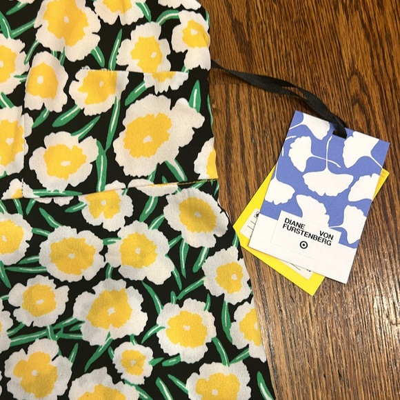 DIANE VON FURSTENBERG Mini Floral Yellow Chiffon Shift 70’s Dress NWT Sz 12 / L - Picture 5 of 16